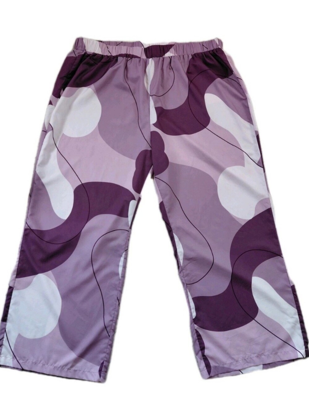 HEIN Curvy Plus Sz 5XL Lilac & Plum Abstract Print Wide- Leg Boho Summer Pants .